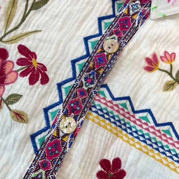 NWOT Coldwater Creek Floral Artful Embroidery Gauze Blouse Shirt Size 1X - Picture 11 of 16